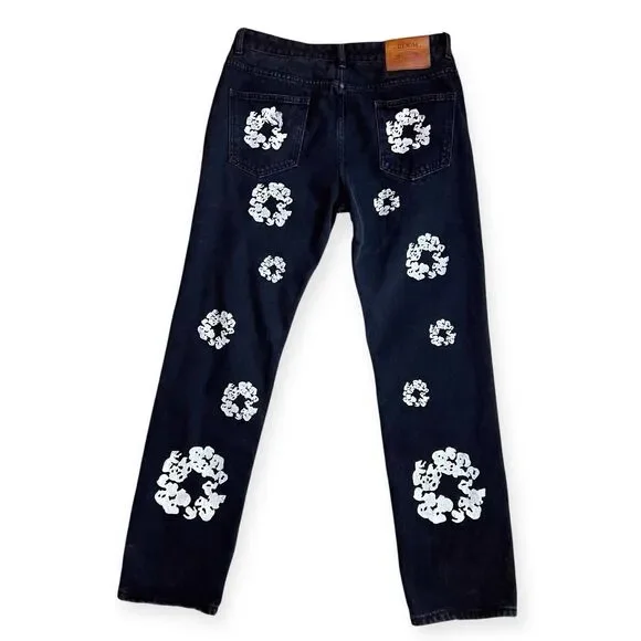 Denim Tears The White Wreath Black Jeans 34"x31" Button Fly Cotton Poly Blend - Picture 6 of 7